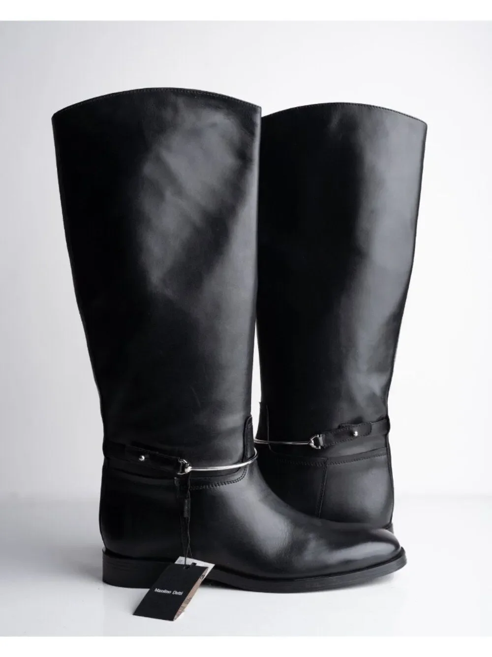 Massimo Dutti Womens Leather Knee High Riding Boots Black Sz US 9 EU 40 NWD